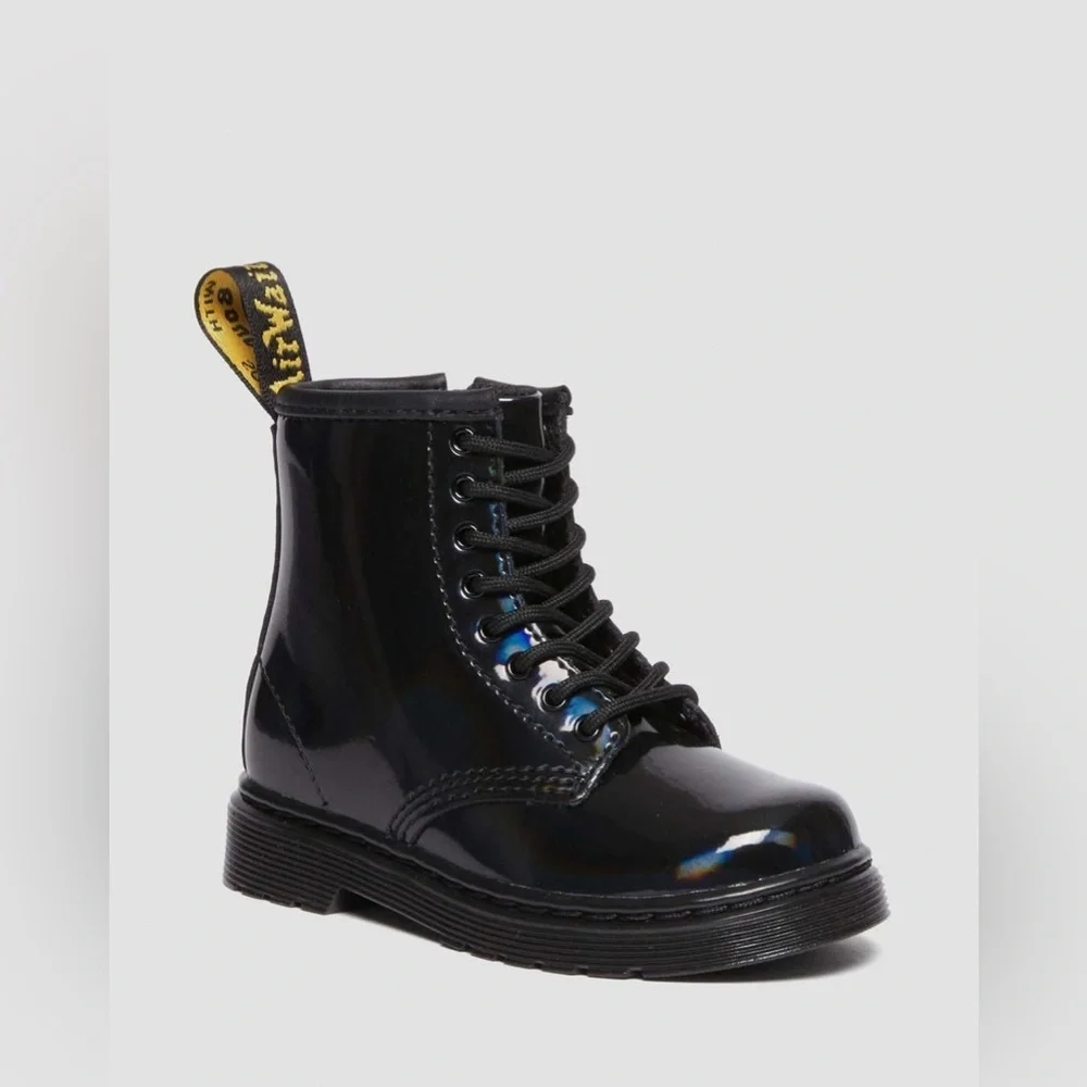 Dr. Marten’s TODDLER 1460 RAINBOW PATENT LEATHER LACE UP BOOTS - Size 2 - Black